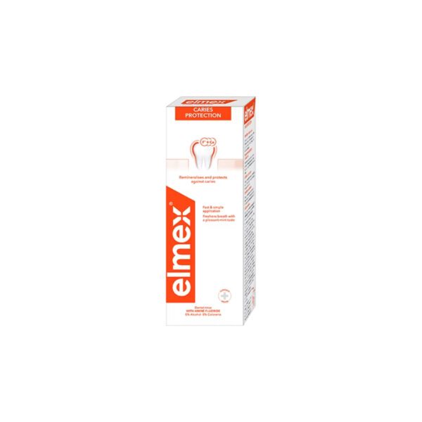 Ustna vodica elmex® Caries Protection  Ključne prednosti Zanesljivejša zaščita pred kariesom z aminofluoridom Remineralizira zobe