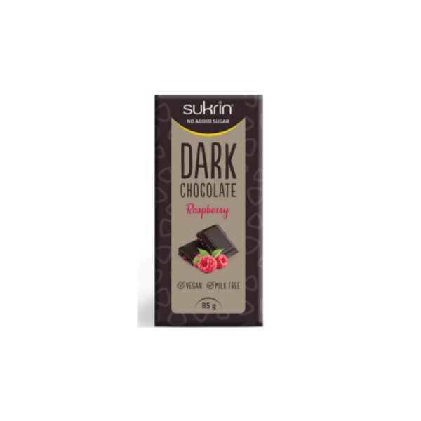 Temna čokolada brez dodanega sladkorja in z min. 65% kakavovih delov. Okus maline.