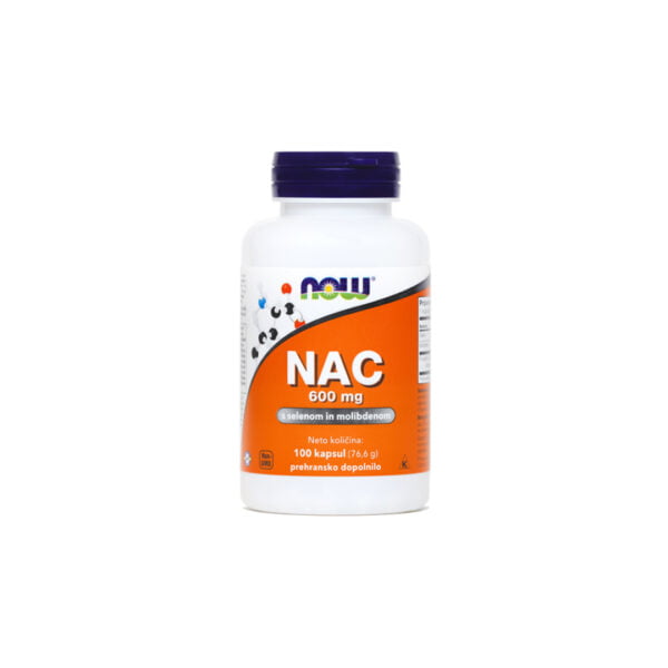 NOW NAC 600 mg s selenom in molibdenom, 100 vegetarijanskih kapsul